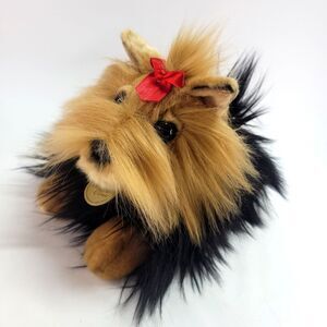 Yorkie Realistic Floppy Puppy Dog Plush 11" Miyoni Yorkshire Terrier Red Bow 21